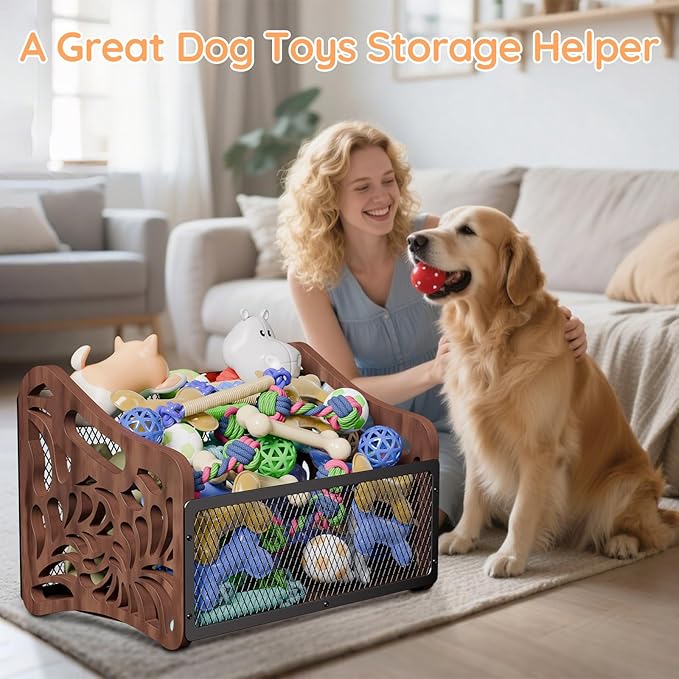Large Dog Toy Basket,Wood Dog Toy Box,Cat Toy Basket Box | Dogs Toys Storage Bin,Pet Toys Baskets for Living Room Outdoors Organizing Storage