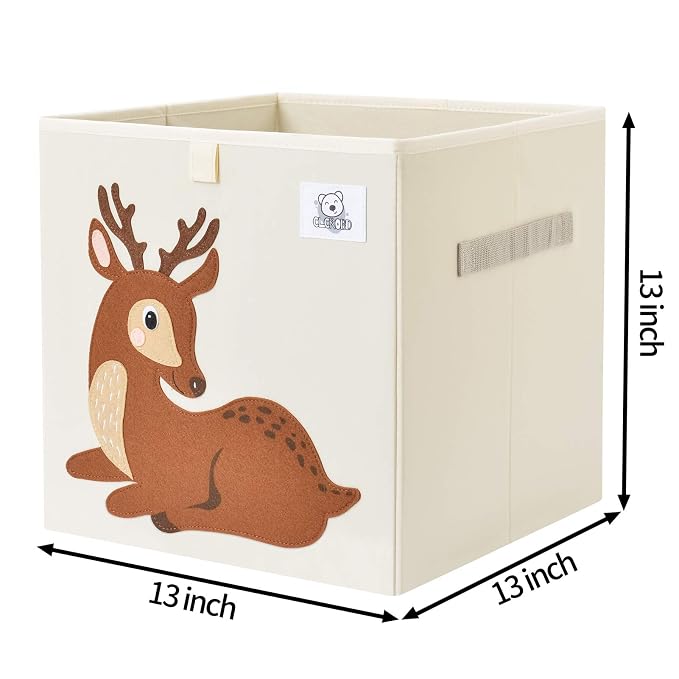 13 Inch Animal Cube Storage Bins, Foldable Fabric Kids Toy Box & Toy Chest | Kids Storage Cubes, Toy Storage Organizer Basket for Toddlers, Boys and Girls, Playroom and Nursery (Deer)