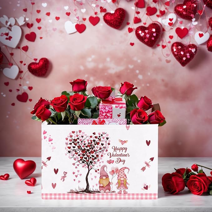 Valentine's Day Basket Gift for Empty Cute Heart Large Storage Bin for Kid and Baby Room Décor (Pink Dwarf Love Tree Hot Air Balloon)