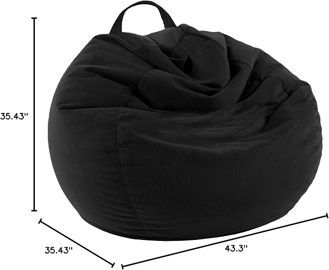 LPMOERA Stuffed Animal Storage Soft Bean Bag Chair Cover No Filler Black | Skin-Friendly,Portable,Wide Easy-Load Opening,Hidden Zipper,Decorative Organizer