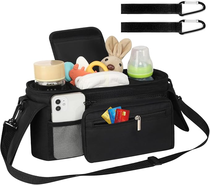 Accmor Universal Stroller Organizer with Insulated Cup Holder Detachable Phone Bag and Shoulder Strap,Stroller Bag Caddy Organizer for Uppababy, Baby Jogger, Britax Strollers
