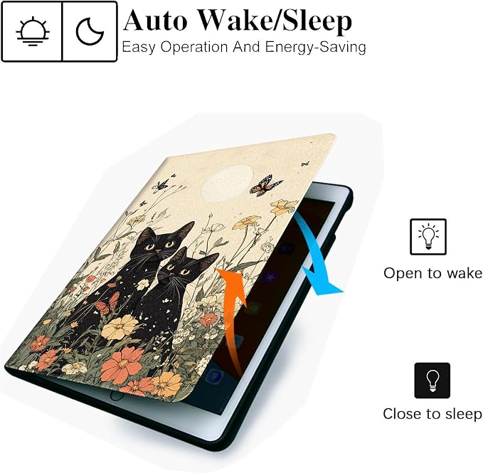 for Microsoft Surface Pro X/Pro X Plus-13 2019/2020/2021/2024 Tablet Case,Auto Wake/Sleep,Adjustable Stand Protective Cover - Black Cat Flower Moon