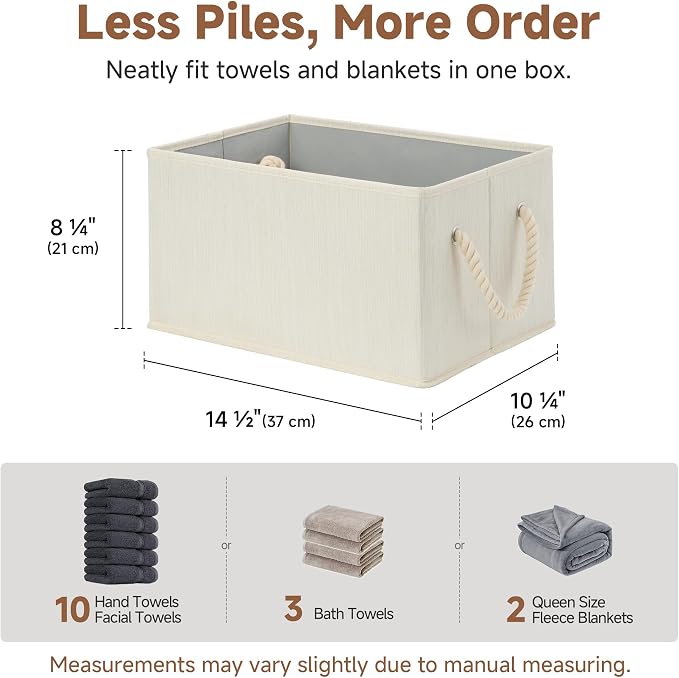 StorageWorks Storage Baskets for Shelves, Foldable Fabric Closet Storage Bins with Handles, Fabric Storage Bins Clothes Organizer, Beige, White & Ivory, 6-Pack, Large