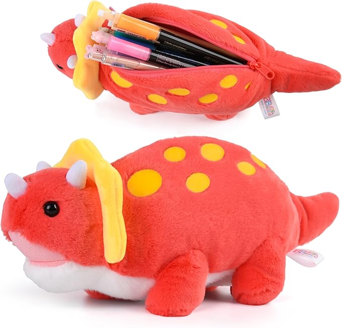 BB FUN HOUSE Pencil Case for Kids, 3D Plush Animal Dog Dinosaur Pencil Pouch Soft Stationery Storage Pen Bag for Girls and Boys School Supplies