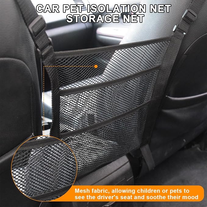 zipelo Car Mesh Organizer, 3 Layer Vehicle Barrier of Backseat Pet Kids, Elastic Automotive Net Pocket Handbag Tissue Purse Storage Net Holder Accessories, Universal for Car, SUV, Van