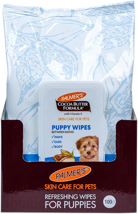 Palmer’s for Pets Cocoa Butter Formula Puppy Wipes for Dogs - Paraben and Phthalate Free Grooming Towelettes with Vitamin E for Between Bath Cleaning and Freshening, 100 Count