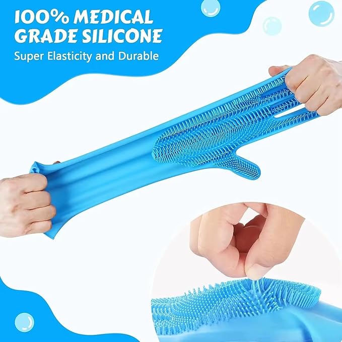 Pet Grooming Gloves for Dogs & Cats, Silicone Deshedding Brush, Gentle Fur Remover, Bathing & Massage Gloves, Blue