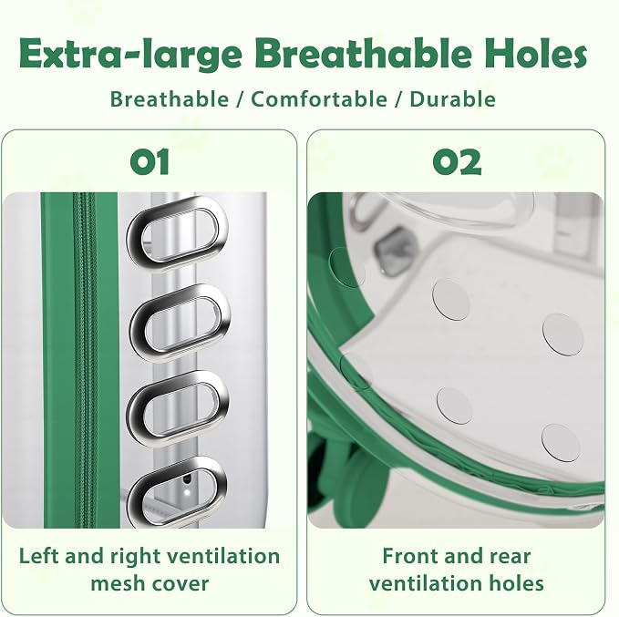 Pet Trolley Case with Ventilation Holes, Pet Carrier,Pet Rolling Carrier,Clear Window Pet Trolley Case,Pet Strollers for Small Dogs,Cat Carrier with Silent Wheels Telescopic for Travel (Green-A)