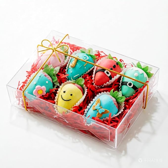 RomanticBaking 50PCS 8x5x2 Inch Full Clear Cookies Boxes Strawberry Boxes | Transparent Box Clear Plastic Boxes Bakery Boxes Cakesickle boxes Chocolate Truffle Boxes Treat boxes