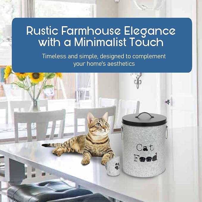 Medium Cat Up To 30lb Pet Food Storage Canister with Scoop – Durable & Airtight for Freshnesss, Minimalist Design & Recyclable, Huge Large Metal Container (Cat Bin - Medium Size)