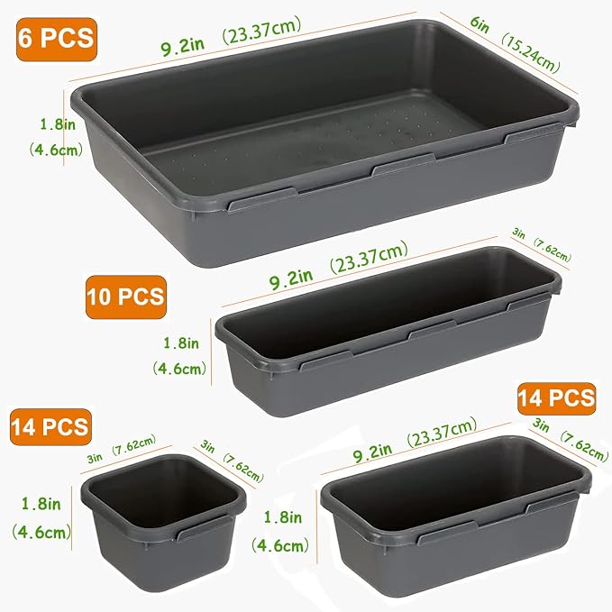 Kutesna 44 PCS Interlocking Drawer Organizer, Plastic Desk Organizer Set | 4-Size Versatile Storage Bins,BPA-free, Non-slip, Fits Any Drawer for Cosmetics, Bathroom, Tools, Kitchen and Office