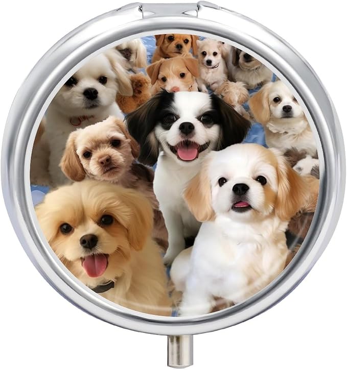 Cute Pet Dogs Pill Box Cute Round Pill Case Portable Medicine Tablet Vitamin Holder Organizer for Purse Pocket