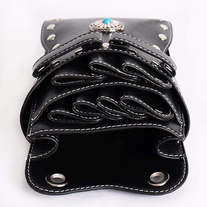 Hairdresser Waist Bag Shear Holder, 7-Slot Hairstylist PU Leather Barber Scissors Holster Pouch Tool Bag, Detachable Hair Cutting Organizer for Combs, Clippers, Spray Bottles (Grey)