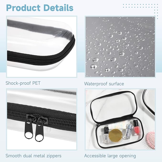 3 Transparent Hard Zippered Cases, 3 Sizes Clear Pouches, Double Zipper Hard Shell Bags, Portable Storage Bins For Cosmetics, Snacks, And Toys