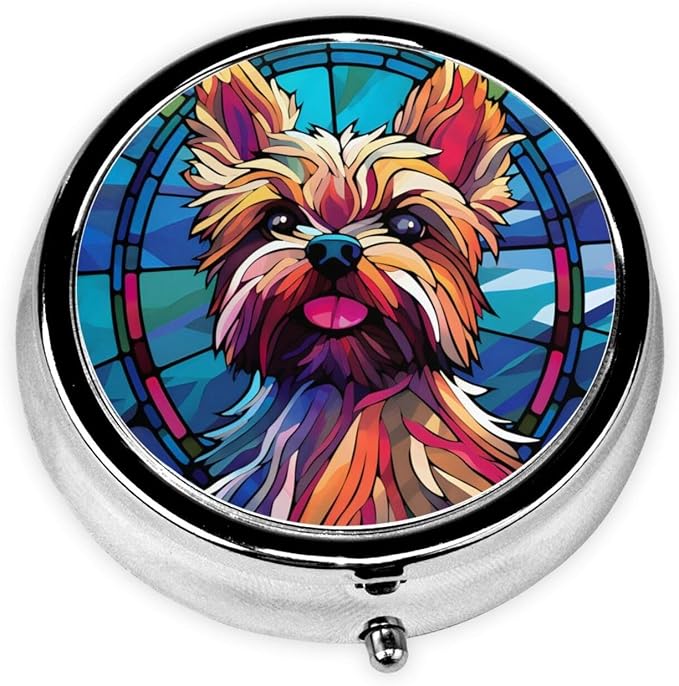 Yorkie Dog Small Box for Pill,3 Compartment Pill Case Travel Medicine,Portable Pocket or Purse Pill Organizer Container Holder Hold Vitamins, Medication, Fish Oil Supplements