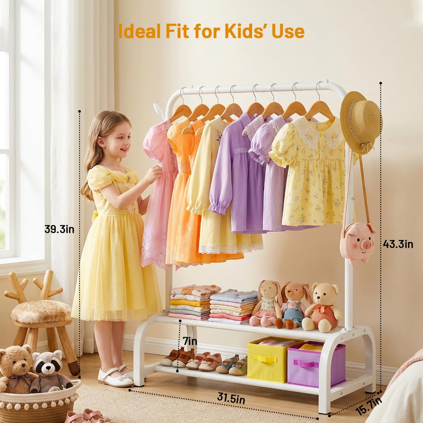Kids Clothes Rack for Ages 3-6, Montessori Kids Clothing Rack, White