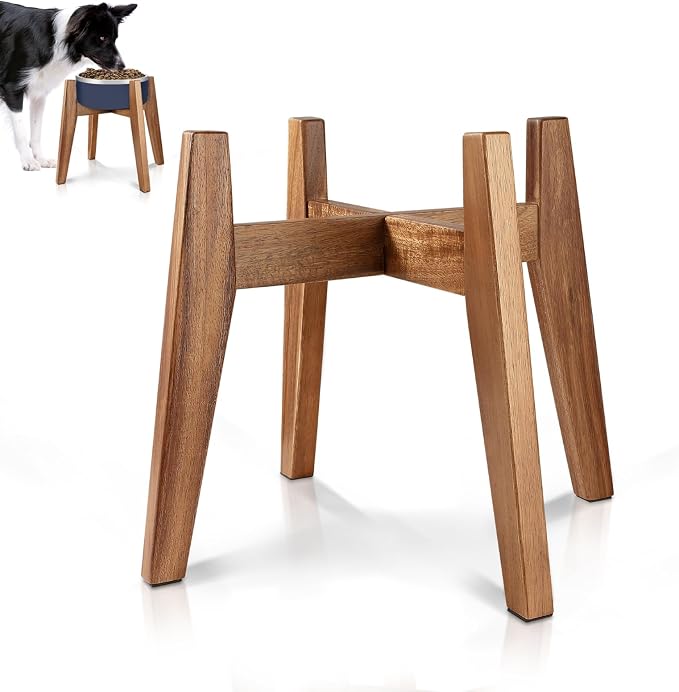 RAINBLELAND Raised Wooden Dog Bowl Stand for Large Dogs, Fits 9 Inch Bowls | Solid Acacia Hardwood with a premium furniture-quality design that complements modern home décor.