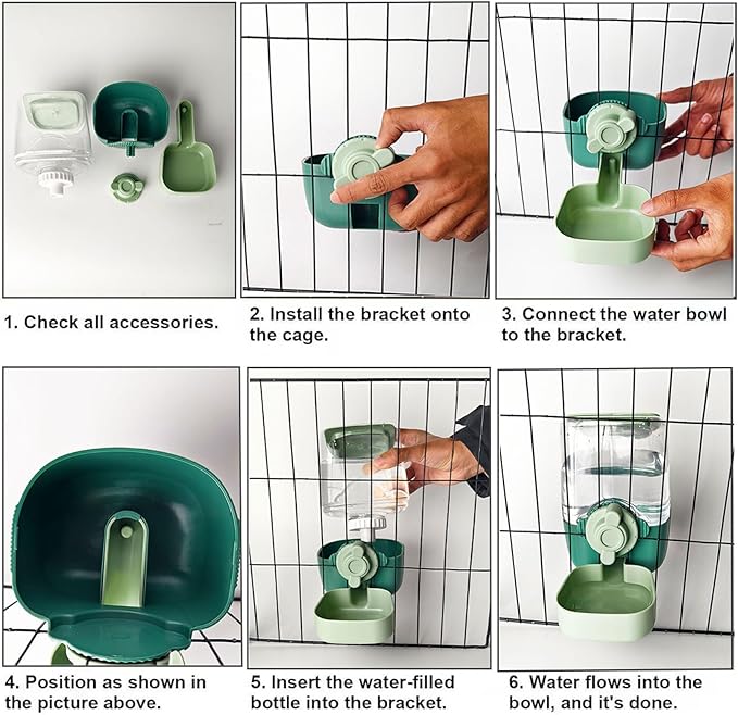 35oz Rabbit Water Bottle, Pet Hanging Automatic Water Dispenser for Small Animal Ferret Guinea Pig Chinchilla Dog Cat (Cage Grid Spacing 1.2''-2.1'') (Green)