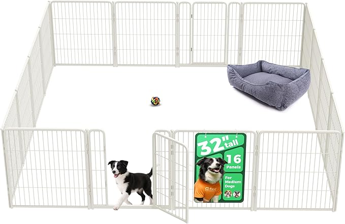 FXW Homeplus Indoor Dog Playpen, 32" H, 16 Panels, for Small & Medium Dogs | Stress-free play, Heavy-duty, Semi-open design, Easy setup, Threshold-free gate, Expandable, Patented