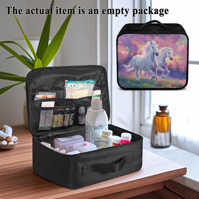 Rnyleeg Aurora Horse First Aid Bag Empty Large First Aid Travel Kit Portable Medical Supplies Bag with Smooth Zipper Easy to Clean and Storage