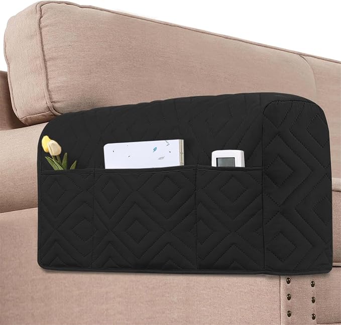 2Pcs Armrest Chair Covers for Sofa Waterproof Couch Arm Covers Armchair Covers for Arms Sofa Arm Covers Sofa Armrest Organizer for Magazine,Tablet,Phone (Black)