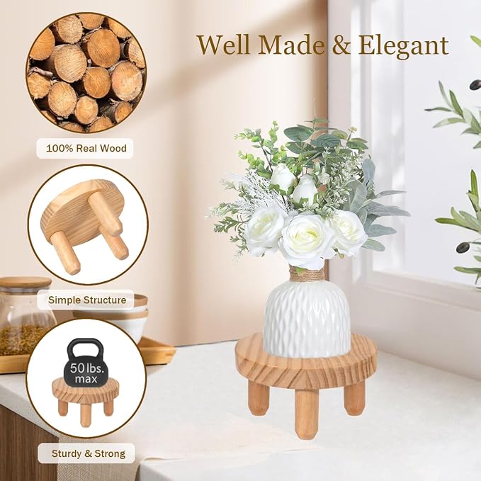 ARTORA Small Wooden Riser, Decorative Round Wood Desktop Plant Stand Mid Century Kitchen Counter Pedestal Stand for Centerpiece Pet Bowl Holder (Natural, 2 Pack)