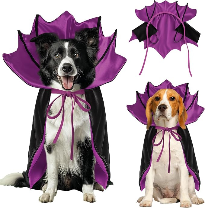 Dog Halloween Costume, Pet Cape for Small Puppy Dogs Cat Funny Red & Black Halloween Costumes with Neck Armor Adjustable Strap Idea for Vampire Party Cosplay (Purple Bat, L)