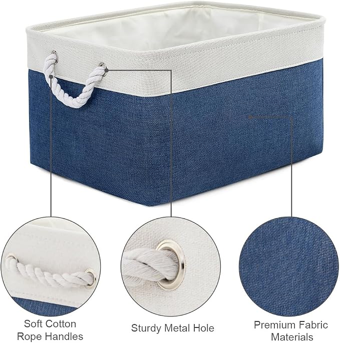 Organization and Storage Basket for Organizing - X Large 3 Pack 17.7L×13.8W×9.8H in Collapsible Storage Bin for Shelves, Basket for Gifts Empty Toys Organizer Gift (White & Jean Blus)