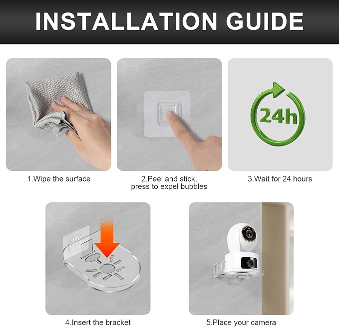 OOTSR 2 Pack Acrylic Wall Mount Bracket for Security Camera, Universal Adhesive Wall Shelves for Baby Monitors Speakers, No Drilling Mounting Tray Indoor, Clear
