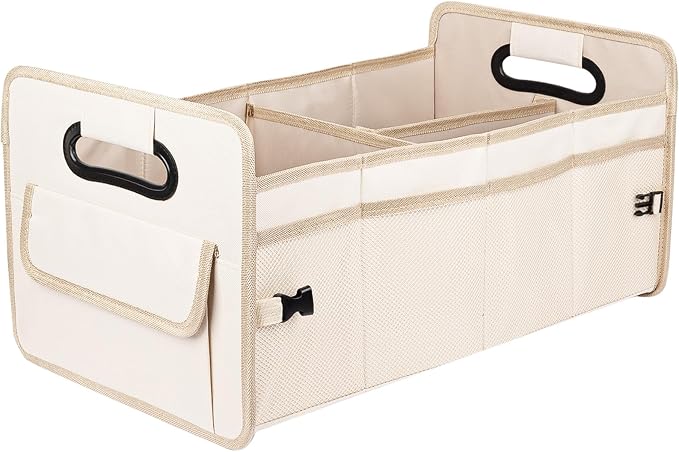 JiatuA Car Trunk Organizer, Car Organizers and Storage Collapsible Multi Compartment Container Box, Adjustable Car Accessories for SUV Sedan Truck, Standard Size, Beige | Sturdy, Large Capacity, Clean Decor, Multi Compartment Container Box, Adjustable ...