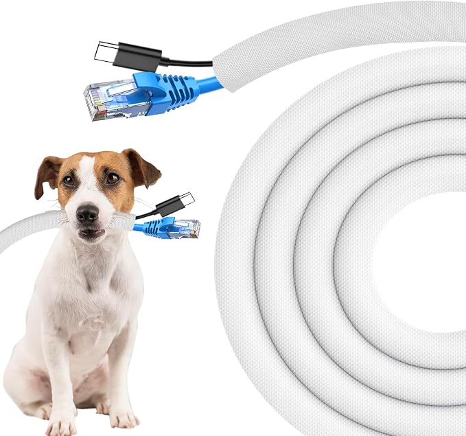 Secbolt Cord Protectors from Pets No Chew, 25FT - 3/8 Inch, White | Durable Cord Covers for Pets, Bite-Resistant Wire Protector for Cats, Dogs, Rabbits