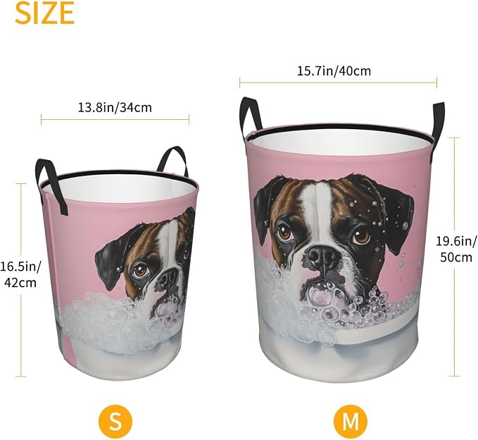 13.8x16.5 Inch Pinks Background Pet bubbles Laundry Basket, 38l | Portable clothing storage basket，foldable with handle, very for laundry rooms, bathrooms, student dormitories, home bedrooms