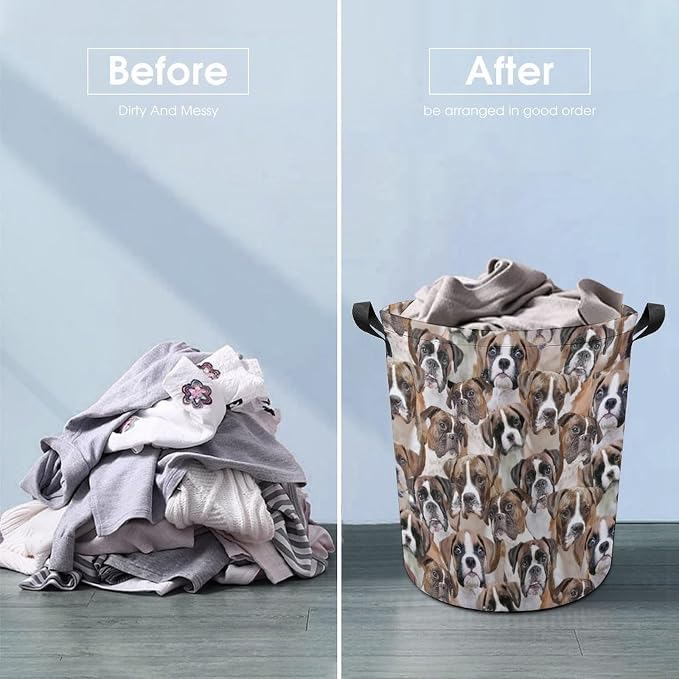 Funny Boxer Dog Face Print Laundry Basket, Cute Pet Dog Laundry Hamper, Dirty Clothes Basket for Boxer Dog Lover, Waterproof Laundry Baskets for Bedroom Bathroom, Gifts for Boxer Dog Mom Owner