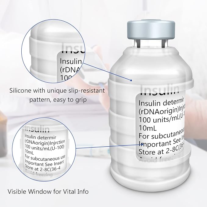 MEDMAX Insulin Via Bottle Protector Case for Diabetic, Silicone Protective Sleeve Holder for Most 10ML Insulin Vials, 2 Pack (Short Clear)