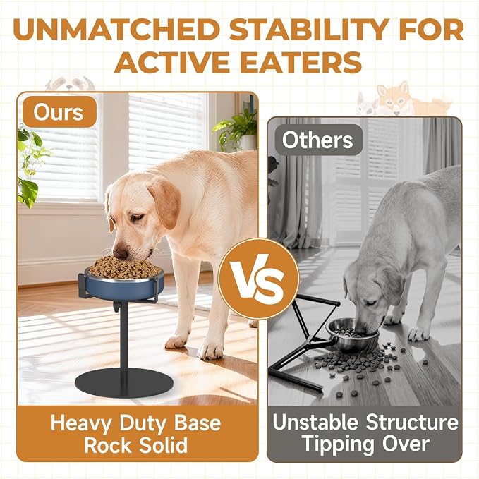 Oppro Elevated Dog Bowl Stand, Adjustable Height 8-16in, Width 6-10in | Extra-Stable Tall Single Lifted Food Holder for Large Medium Size Breeds, Metal Non-Slip Raised Dish Riser Pet Water Feeder
