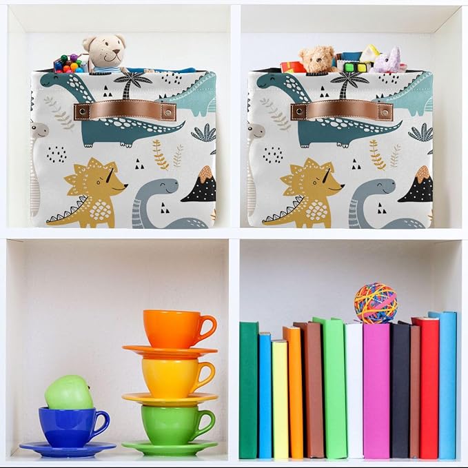 Dino Scandinavian Style Rectangle Storage Bin, 15 x 11 x 9.5 in, Collapsible Organizer Storage Basket for Home Décor