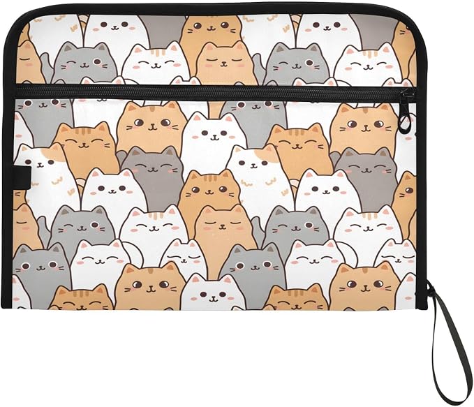 Cartoon Kitten 13 Pocket File Organizer Expanding File Folder with Front Pouch Portable Business File Storage Document Organizer Folder with Zipper