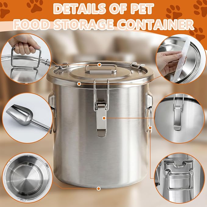 40LB Stainless Steel Dog Food Storage Container with Lid & Scoop, Large Dog Food Storage Container for Dry Pet Food, Metal Dog Food Container, Pet Food Storage Container for Kibble