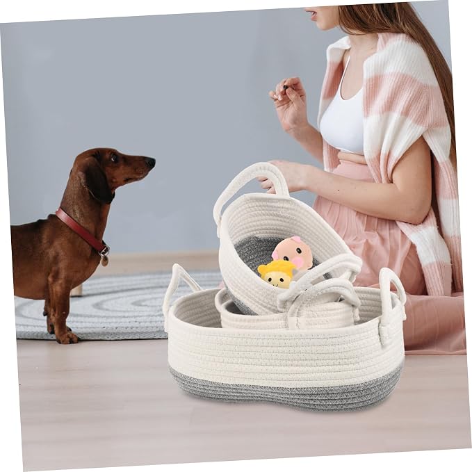 Alipis 3pcs Weaving Storage Basket for Pet Toys Household Pet Toy Holder Rope Design for Organizing Food Clothes