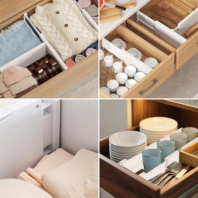 NUOOO Drawer Dividers Dresser Drawer Organizer 3 Pack Adjustable Kitchen Drawers Divider Plastic Separators for Clothes Desk Office Storage