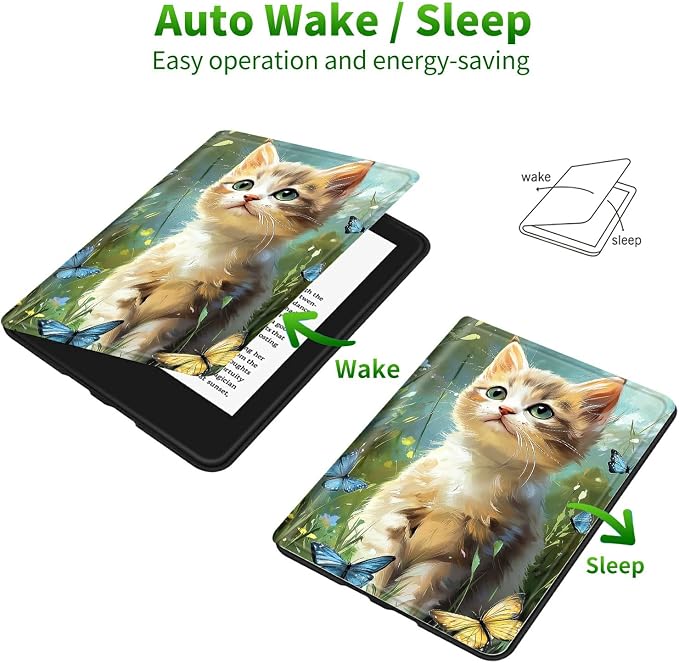 Case for Samsung Galaxy Tab A9+/A9 Plus 11" 2023 (SM-X210/X216/X218) | Slim Leather Smart Cover with Multi-Angle Anti-Slip Stand [Auto Wake/Sleep] Shell for Women Men - Lawn Cat Butterfly