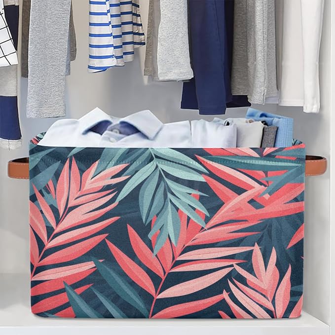 Tropical Palm Leaf Floral Storage Basket Cloth Storage Cube Basket Bins