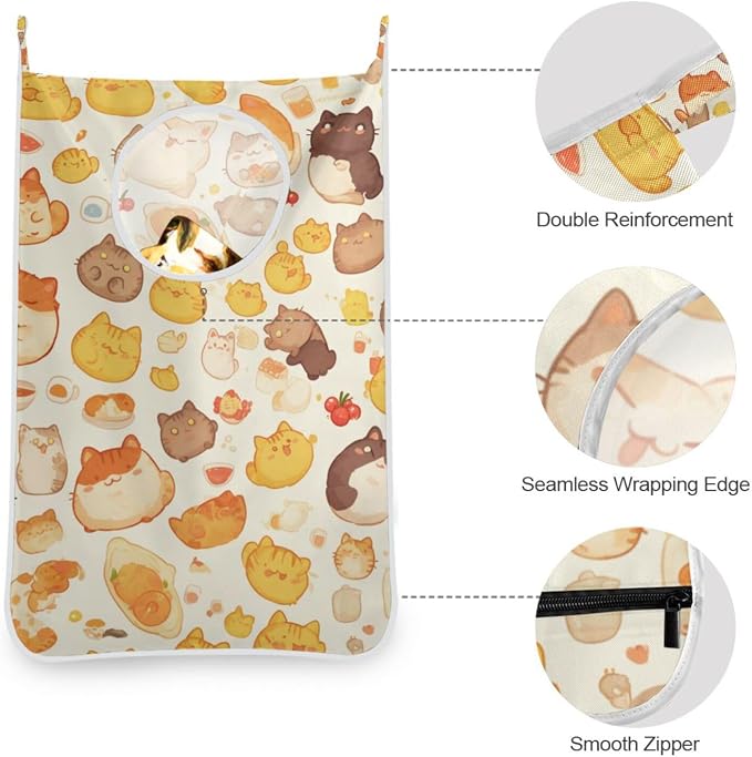 1PC Hanging Laundry Hamper Bag Over the Door Laundry Hamper Wall Hamper Large Dirty Clothes Hamper with Stainless Steel Hooks 29.5x20Inch Cute Orange British Shorthair