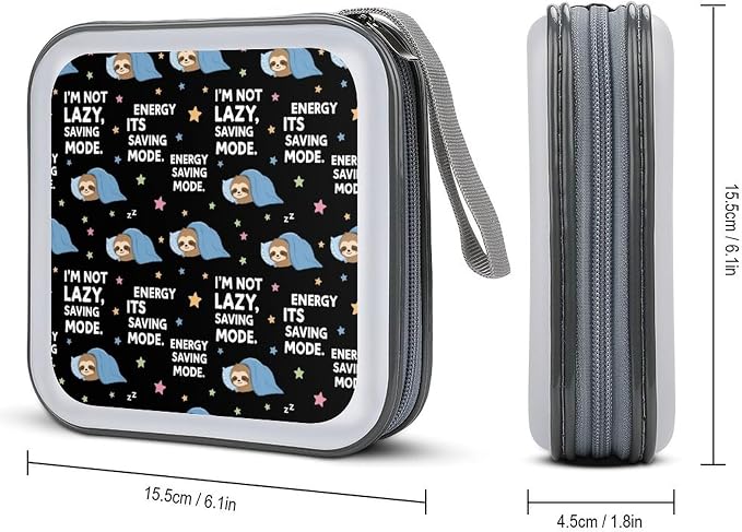 40-Disc CD/DVD Organizer Wallet Cute Sloth, Heavy-Duty Hard Plastic Binder, Portable Storage Case with Carry Strap for Car