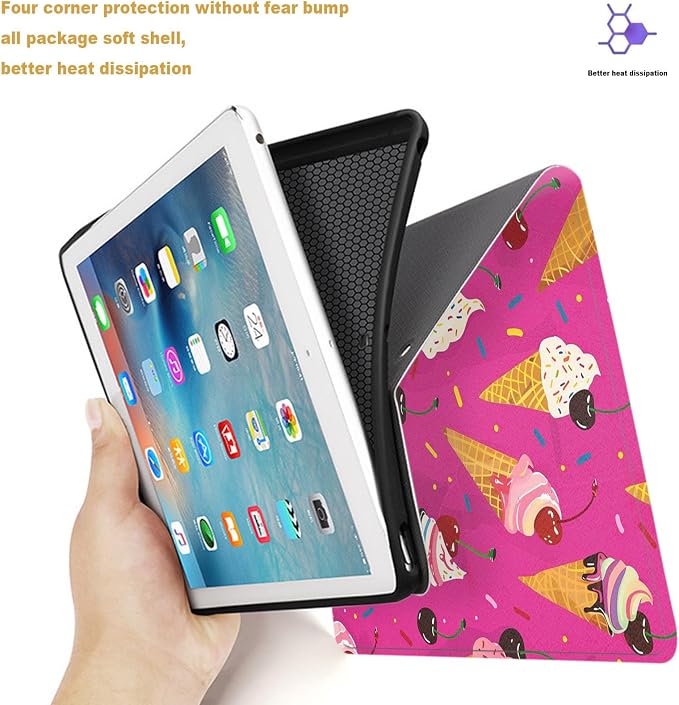 Tablet Case for iPad 10.2 Inch (9th/8th/7th Gen),Shockproof Protective Cover with Stand,Auto Wake/Sleep,Auto Wake/Sleep,Ice Cream Cherry Pattern