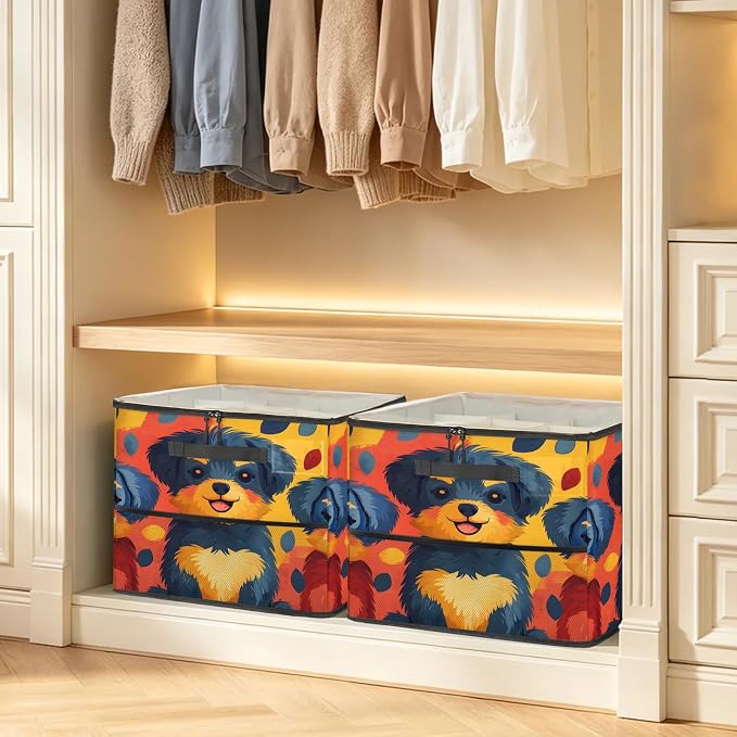 TropicalLife Lovely Dog Shoe Organizer for Closet | Foldable Shoe Storage Box Bin 16-32 Pair Shoe Storage for Sneakers, Boots & Heels with Adjustable Dividers, Clear Cover