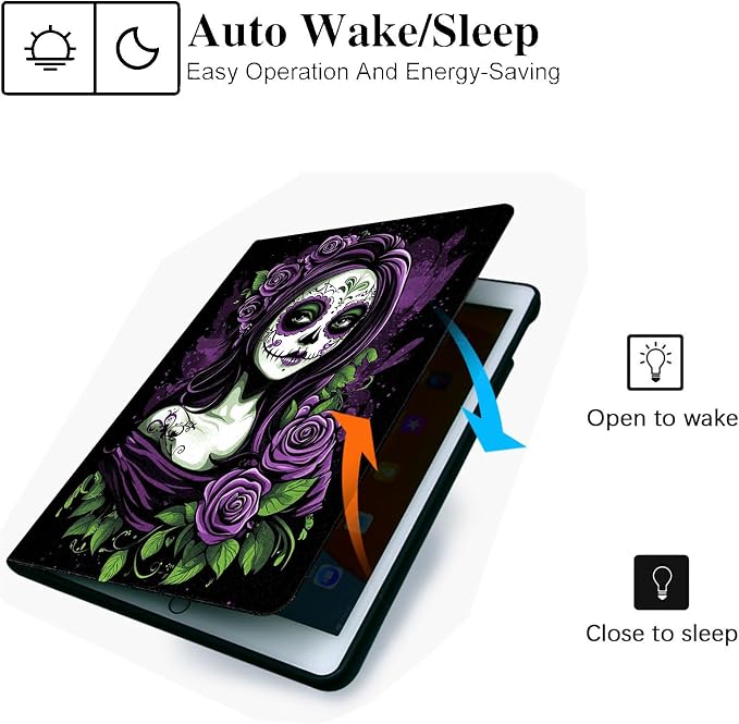 for Microsoft Surface Go 4/3/2/1-10.5" 2021 Tablet Case,Auto Wake/Sleep,Adjustable Stand Protective Cover - Purple Sugar Skull Girl