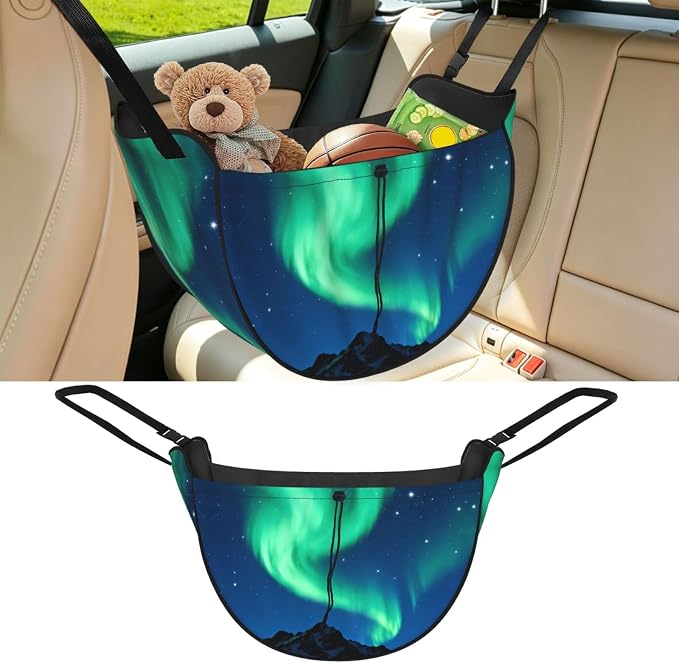 Aurora and Mountains Car Seat Organizer-Backseat Storage Bag for Travel | Waterproof Durable. Holds Snacks Gear Essentials. Fits Most Cars.