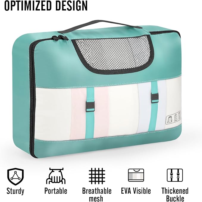 Veken 8 Set Packing Cubes for Travel Essentials, Suitcase Organizer Bags in 4 Sizes, Carry-On Luggage Accessories with Laundry Bag, Airplane Must Have with 99-Count Mesh Holes