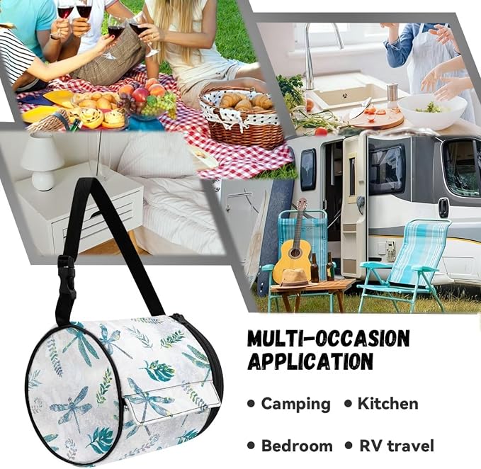 Hanging Paper Tower Holder Wall Mounted Cylinder Toilet Paper Roll Storage Holder with Adjustable Strap Easy to Install 6.3 * 6.3 * 6.3 Inch,Vintage Dragonfly